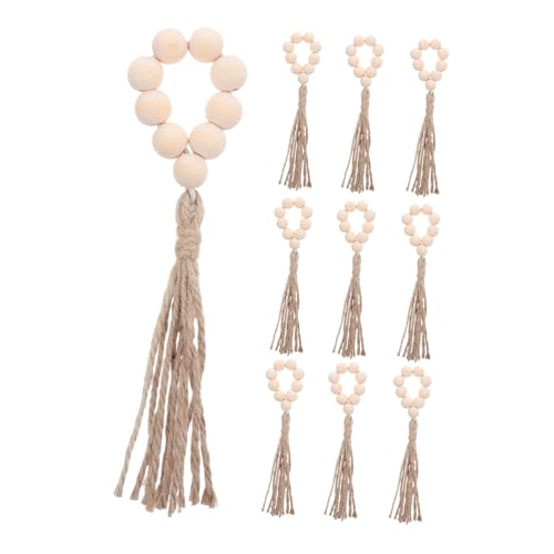 GLEAVI 10 Stück Teiliges Handgefertigte Holzperlen-girlanden mit Quasten Natürliche Holzdekoration Rustikales Boho Farmhouse Design Vielseitig für Tisch Wanddeko Beige Perlen von GLEAVI