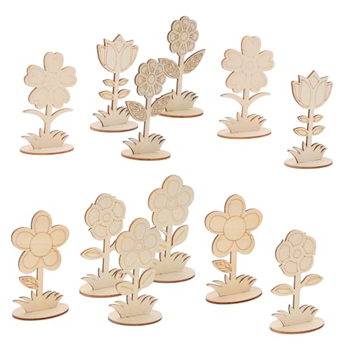 GLEAVI 12 Stück Diy Holzblumen Ornament Unbehandelte Holzblumen Formschneider für Bastelprojekte Natürliche Holzmaterialien für Kreative Gestaltung von GLEAVI