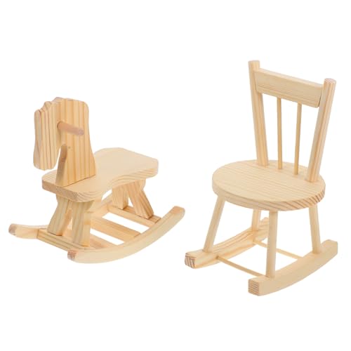 GLEAVI 2 Stück Kindertrojaner Miniaturstuhl für Holzpuppenhausmöbel Dollhouse -Schaukelstuhl Beige von GLEAVI