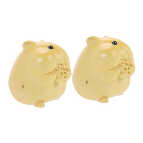 GLEAVI 2 Stück Kleine Tierornamente Aus Holz Tierfigur Aus Holz Tierstatue Handgemachtes Tierornament Holztierfiguren Mini-Hamster- Niedliche Hamsterverzierung Hölzern von GLEAVI