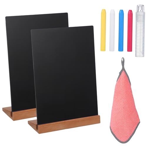 GLEAVI 2 Stück Mini Tischkartenhalter aus Holz Schiefertafeln für Menüs Preisschilder und Buffets mit Reinigungszubehör und Stift Halterung von GLEAVI