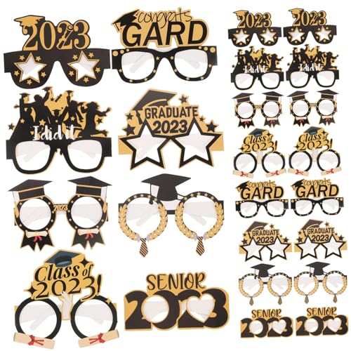 GLEAVI 24 Stück 2023 Papierbrillen Dekoration grad bild requisiten aufdecken Gläser für Party Abschluss Fotografie Zubehör Fotokabine der Abschlusssaison Abschlussbrille von GLEAVI
