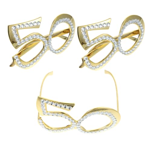 GLEAVI 3 Stück Geburtstagsbrille Glitzernde Zahlenform Partybrille Leichtes Design Fototauglich Goldenes Accessoire für Jubiläumsfeiern und Geburtstagsfeste von GLEAVI