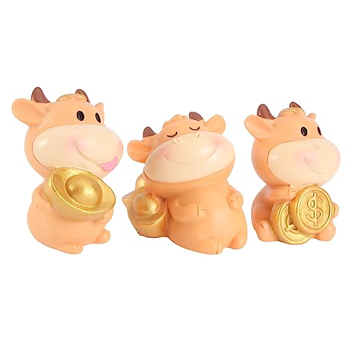 GLEAVI 3 Stück Süßes Kuh Harz Kuh-Schmuck Kühe Wohnkultur Ochse Figur bürodeko Living Room Decoration Weihnachts tischdeko Auto Tierdekor aus Harz Harzverzierungshandwerk Yellow von GLEAVI
