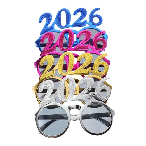 GLEAVI 4 Stück 2026 Kunststoffbrillen Glitzer 2026 Neujahrsbrillen Abschlussbrillen Grad Party Sonnenbrillen Photo Booth Prop von GLEAVI