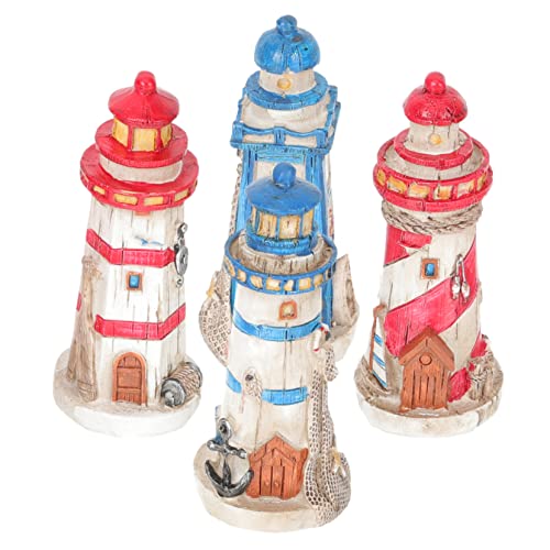 GLEAVI 4 Stück Leuchtturm-Ornament Kleiner Leuchtturm Einrichtung mit Strandmotiven Ozeandekor Küstendekor für Zuhause Leuchtturm mit nautischem auf dem Tisch Harz von GLEAVI