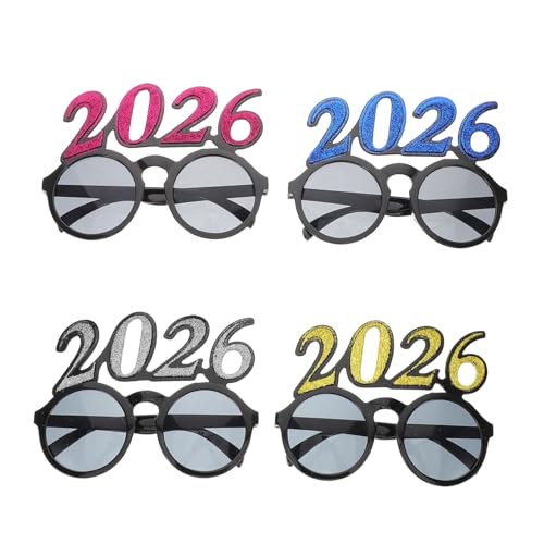 GLEAVI 4 Teilige Neujahrsbrillen Glitzerndes 2026 Partyzubehör Für Lustige Feste – Neujahrs Fotobrillen Für Abschlussfeiern Und Feiertagsveranstaltungen von GLEAVI