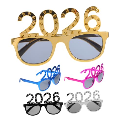 GLEAVI 5 Teilige Neujahrsbrillen Neujahrs Partybrillen Für 2026 Zahlenbrillen – Strass Brillen Foto Requisiten Für Geburtstagsfeiern Feiertagspartys von GLEAVI