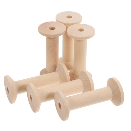 GLEAVI 6 Stück Nähspule Holzspulen groß Leere Holzspulen Stabile Holzspulen Große Holzspulen Holzwickelspulen hölzerne Garnrollen Holzspulen zum Basteln Garnspule runder Holzembryo Beige von GLEAVI