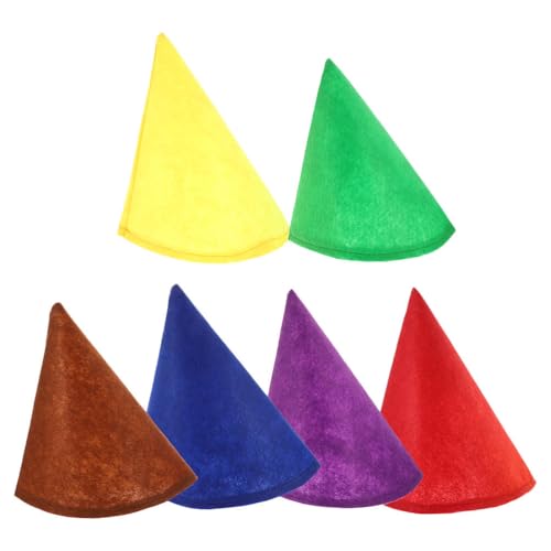 GLEAVI 6 Stück bunte Filz-Zwergenhüte für Partykostüme, Kegelhüte, Kopfbedeckungen, Filzkegel, Zwergenkappe für Weihnachten, Halloween, Geburtstagsparty-Zubehör GLEAVI 6 Stück bunte Filz-Zwergenhüte für Partykostüme, Kegelhüte, Kopfbedeckungen, Filzkegel, Zwergenkappe für Weihnachten, Halloween, Geburtstagsparty-Zubehör von GLEAVI