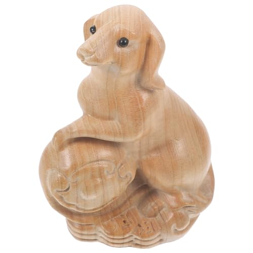 GLEAVI Hund Holzfigur Skulptur Handgefertigte Holzdekoration für Wohnzimmer Büro Schlafzimmer Kunsthandwerk Ornament für Hundeliebhaber und Moderne Wohnräume von GLEAVI