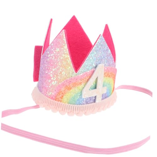 GLEAVI Regenbogenkrone Geburtstagskronen Kindergeburtstagskrone Stirnband Babykrone Kleine Geburtstagsdekorationen Hat Stirnbänder Die Kronprinzessinnenkrone Geburtstagsstirnband Rosa von GLEAVI