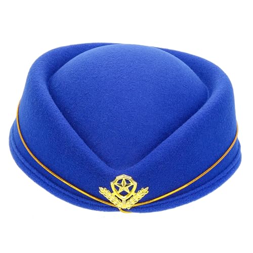 GLEAVI Retro Stewardess Mütze Woll Baskenmütze Damen Performance Hut mit Goldener Stickerei Englische Uniform Kappe für Kostüm und Show Bequem und Langlebig von GLEAVI