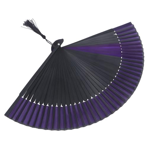 GLEAVI Seidenfächer retro Lüfter rahmen Damen-Fan faltbar Faltfächer chinesisch dekorative Fächer Traditioneller Fan Faltfächer aus Seide Faltfächer für Damen Stoff Schwarz von GLEAVI