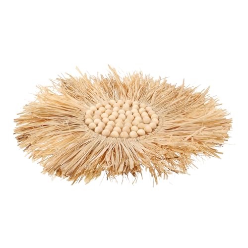 GLEAVI Wanddekoration aus Raffiabast mit Holzperlen Nordischer Stil Handgefertigtes für Kreative Wandgestaltung für Wohnzimmer und Schlafzimmer von GLEAVI