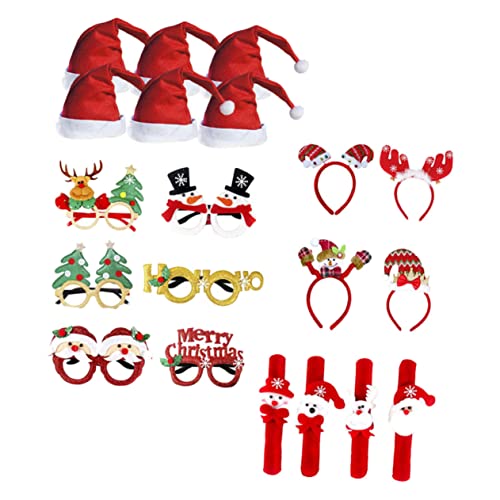 GLEAVI Weihnachtliches Brillen Set mit und Haarschmuck Brillen Mützen Haarreifen Klatsch Ringe Lustige Party Requisiten für Festliche Anlässe und Weihnachtsfeiern von GLEAVI