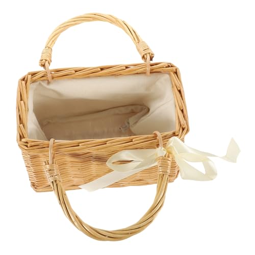 GLEAVI geflochtener Handkorb Raffia Bag Korb Wicker Rattan -Geldbörsenkorb Griffe Beige handtasche Hochzeitsblumenmädchenkorb Handheld Ring gewebter Korb Weide Light Brown von GLEAVI