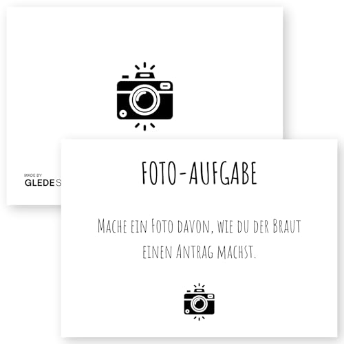 GLEDESTUND Fotoaufgaben JGA Braut – 60 Karten mit 50 kreativen Aufgaben + 10 Blanko-Karten, Nachhaltig produziertes JGA Spiel, Modernes schlichtes Design für Jung & Alt GLEDESTUND Fotoaufgaben JGA Braut – 60 Karten mit 50 kreativen Aufgaben + 10 Blanko-Karten, Nachhaltig produziertes JGA Spiel, Modernes schlichtes Design für Jung & Alt von GLEDESTUND