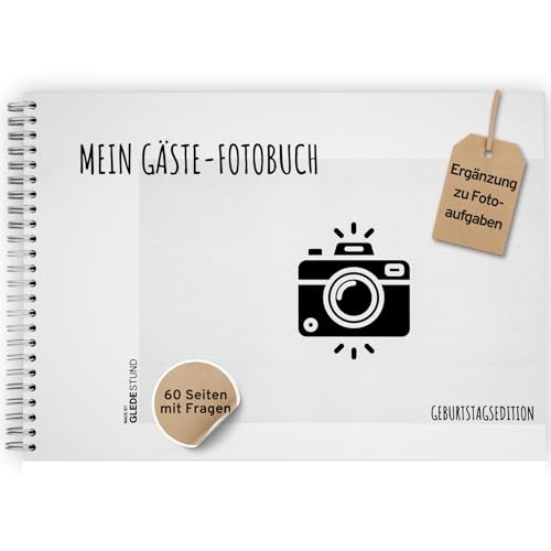 Gästebuch für Fotoaufgaben Geburtstag | 60 Seiten | Fotobuch Geburtstag mit Steckbrief inkl. Fragen | Gästebuch Geburtstag | Fotoalbum | Passend zu unseren separat erhältlichen Fotoaufgaben von GLEDESTUND
