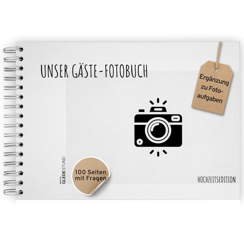 Gästebuch für Fotoaufgaben Hochzeit | 100 Seiten | Fotobuch Hochzeit mit Steckbrief inkl. Fragen | Gästebuch Hochzeit | Fotoalbum | Passend zu unseren separat erhältlichen Fotoaufgaben von GLEDESTUND