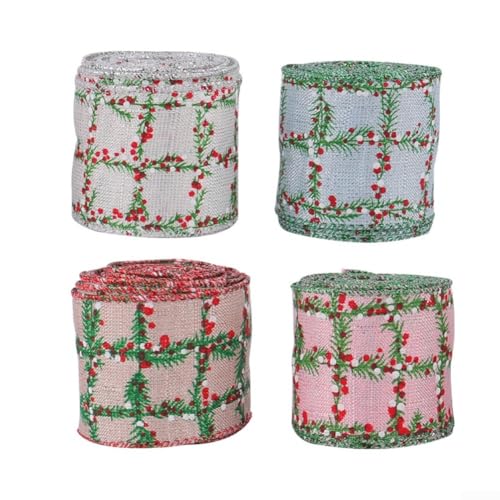 GLFLOW Juteband für Weihnachten, Set mit 4 Rollen, 5 cm, rustikales Blumenmuster, für saisonale Verpackung, Bastelarbeiten und Weihnachtsdekorationen GLFLOW Juteband für Weihnachten, Set mit 4 Rollen, 5 cm, rustikales Blumenmuster, für saisonale Verpackung, Bastelarbeiten und Weihnachtsdekorationen von GLFLOW