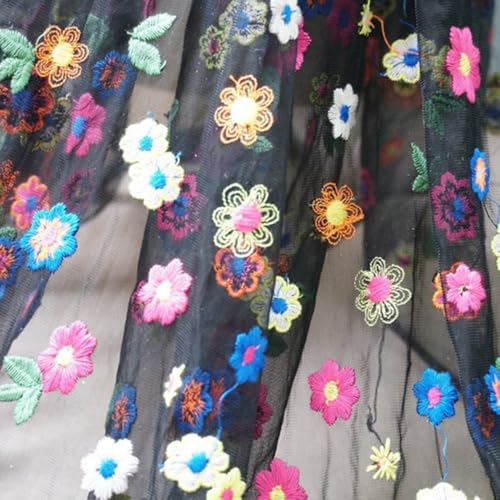 Spitzenstoff mit Blumenstickerei für Braut- und Hochzeitskleider, leichtes weiches Polyester für DIY-Schneiderei, Vorhang und Modeanwendungen (schwarz) von GLFLOW