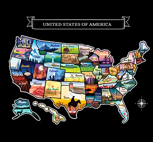 Große Rubbelkarte der Vereinigten Staaten, 58,4 x 40,6 cm, handgezeichnete USA-Karte mit Zubehör, laminierte Karte der Vereinigten Staaten, Deluxe-US-Karte für Zuhause, coole Geschenkidee für Reisende von GLIBERTVILLAGEGOODS