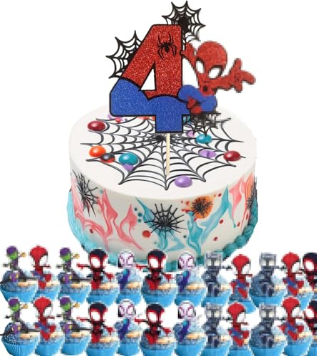 Cake Topper 4. Geburtstag, 25 PCS Tortendeko Geburtstag, Cupcake Topper, Kuchen Deko 4 Jahre, Tortendeko Kindergeburtstag, Kindergeburtstag Party Dekoration (4 Jahre) von GLICERINA