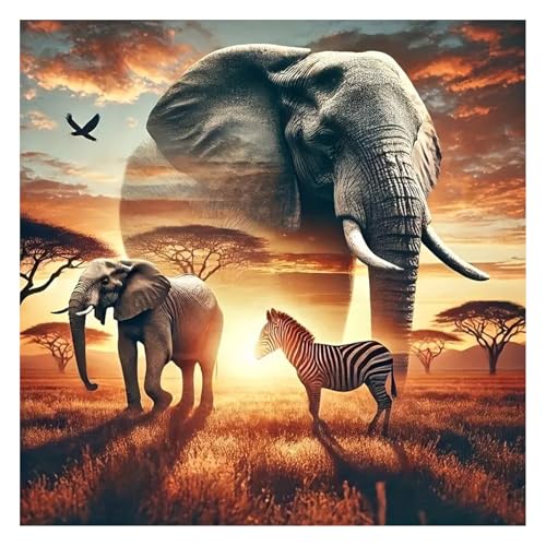 GLIDIAM 40x40cm Diamond Painting Elefant Groß Zebra, Diamant Malerei Bilder Tiere, DIY Full Drill Basteln Erwachsene, Mosaik Stickerei Kreuzstich Geschenk für Wanddeko Wohnzimmer Schlafzimmer von GLIDIAM