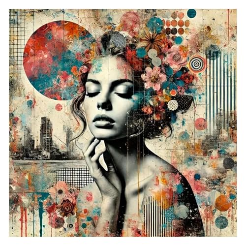 GLIDIAM 40x40cm Diamond Painting Frau mit Blumenhut, Diamant Malerei Bilder Landschaft, DIY Full Drill Basteln Erwachsene, Mosaik Stickerei Kreuzstich Geschenk für Wanddeko Wohnzimmer Schlafzimmer von GLIDIAM