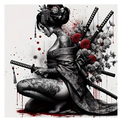 GLIDIAM 40x40cm Diamond Painting Geisha Samurai, Diamant Malerei Bilder Japan Ninja Geisha, DIY Full Drill Basteln Erwachsene, Mosaik Stickerei Kreuzstich Geschenk für Wanddeko Wohnzimmer Schlafzimmer von GLIDIAM