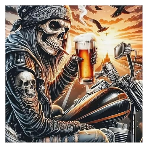 GLIDIAM 40x40cm Diamond Painting Totenkopf Skull Bier Motorrad, Diamant Malerei Bilder Gothic Horror, DIY Full Drill Basteln Erwachsene, Mosaik Stickerei Kreuzstich Geschenk für Wanddeko Wohnzimmer GLIDIAM 40x40cm Diamond Painting Totenkopf Skull Bier Motorrad, Diamant Malerei Bilder Gothic Horror, DIY Full Drill Basteln Erwachsene, Mosaik Stickerei Kreuzstich Geschenk für Wanddeko Wohnzimmer von GLIDIAM