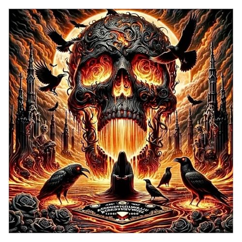 GLIDIAM 40x40cm Diamond Painting Totenkopf Skull Krähe Feuer, Diamant Malerei Bilder Gothic Horror, DIY Full Drill Basteln Erwachsene, Mosaik Stickerei Kreuzstich Geschenk für Wanddeko Wohnzimmer von GLIDIAM