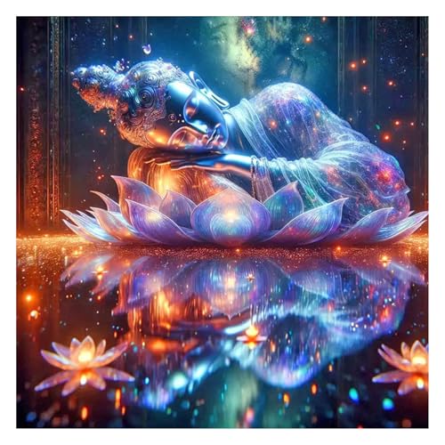 GLIDIAM 40x40cm Eckige Steine Diamond Painting Schlafender Buddha, Diamant Malerei Bilder Lotusblume, DIY Full Drill Basteln Erwachsene, Mosaik Stickerei Kreuzstich Geschenk für Wanddeko Wohnzimmer von GLIDIAM