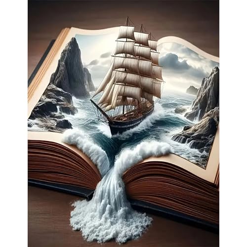 GLIDIAM 40x50cm Diamond Painting Schiff, Diamant Malerei Bilder Buch Meer, DIY Full Drill Basteln Erwachsene, Mosaik Stickerei Kreuzstich Geschenk für Wanddeko Wohnzimmer Schlafzimmer GLIDIAM 40x50cm Diamond Painting Schiff, Diamant Malerei Bilder Buch Meer, DIY Full Drill Basteln Erwachsene, Mosaik Stickerei Kreuzstich Geschenk für Wanddeko Wohnzimmer Schlafzimmer von GLIDIAM