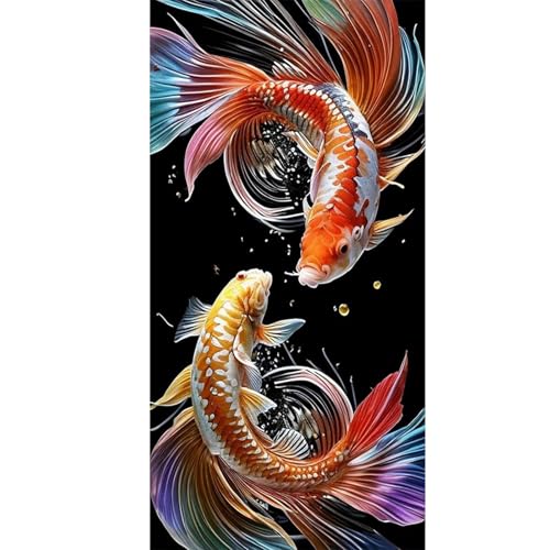 GLIDIAM 45x85cm Diamond Painting Siamesischer Kampffisch, Diamant Malerei Bilder Tiere Betta Fisch, DIY Full Drill Basteln Erwachsene, Mosaik Stickerei Kreuzstich Geschenk für Wanddeko Wohnzimmer von GLIDIAM