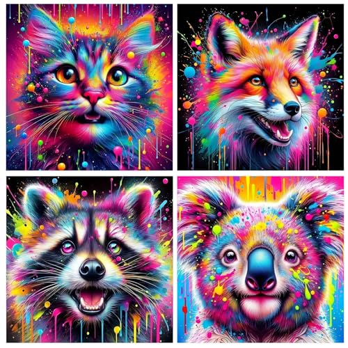 GLIDIAM 4er Set Diamond Painting Katze Wolf Waschbär Faultier, Diamant Malerei Bilder Tiere, 30x30cm DIY Full Drill Basteln Erwachsene, Mosaik Stickerei Kreuzstich Geschenk für Wanddeko Wohnzimmer GLIDIAM 4er Set Diamond Painting Katze Wolf Waschbär Faultier, Diamant Malerei Bilder Tiere, 30x30cm DIY Full Drill Basteln Erwachsene, Mosaik Stickerei Kreuzstich Geschenk für Wanddeko Wohnzimmer von GLIDIAM