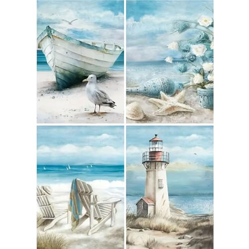 GLIDIAM 4er Set Diamond Painting Landschaft Meer, Diamant Malerei Bilder Schiff Leuchtturm, 30x40cm DIY Full Drill Basteln Erwachsene, Mosaik Stickerei Kreuzstich Geschenk für Wanddeko Wohnzimmer GLIDIAM 4er Set Diamond Painting Landschaft Meer, Diamant Malerei Bilder Schiff Leuchtturm, 30x40cm DIY Full Drill Basteln Erwachsene, Mosaik Stickerei Kreuzstich Geschenk für Wanddeko Wohnzimmer von GLIDIAM