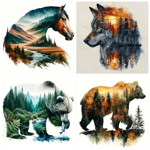 GLIDIAM 4er Set Diamond Painting Pferd Wolf Elefant Bär, Diamant Malerei Bilder Tiere, 30x30cm DIY Full Drill Basteln Erwachsene, Mosaik Stickerei Kreuzstich Geschenk für Wanddeko Wohnzimmer GLIDIAM 4er Set Diamond Painting Pferd Wolf Elefant Bär, Diamant Malerei Bilder Tiere, 30x30cm DIY Full Drill Basteln Erwachsene, Mosaik Stickerei Kreuzstich Geschenk für Wanddeko Wohnzimmer von GLIDIAM