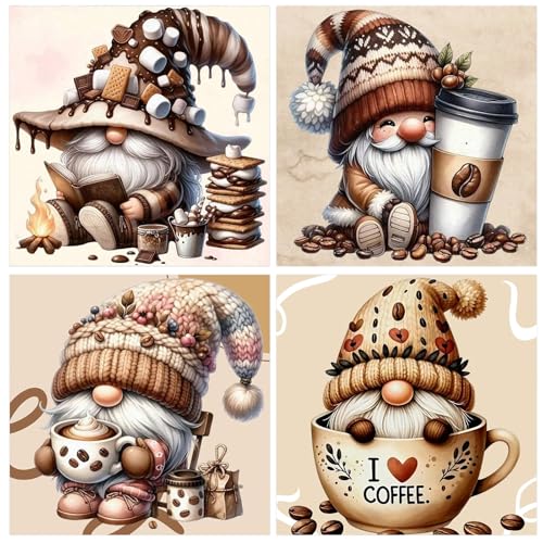 GLIDIAM 4er Set Diamond Painting Wichtel Kaffee, Diamant Malerei Bilder Zwerge Gnome, 30x30cm DIY Full Drill Basteln Erwachsene, Mosaik Stickerei Kreuzstich Geschenk für Wanddeko Wohnzimmer Küche GLIDIAM 4er Set Diamond Painting Wichtel Kaffee, Diamant Malerei Bilder Zwerge Gnome, 30x30cm DIY Full Drill Basteln Erwachsene, Mosaik Stickerei Kreuzstich Geschenk für Wanddeko Wohnzimmer Küche von GLIDIAM