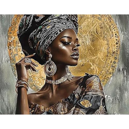 GLIDIAM 50x40cm Diamond Painting Afrikanische Frauen, Diamant Malerei Bilder Schwarze Frau, DIY Full Drill Basteln Erwachsene, Mosaik Stickerei Kreuzstich Geschenk für Wanddeko Wohnzimmer Schlafzimmer von GLIDIAM