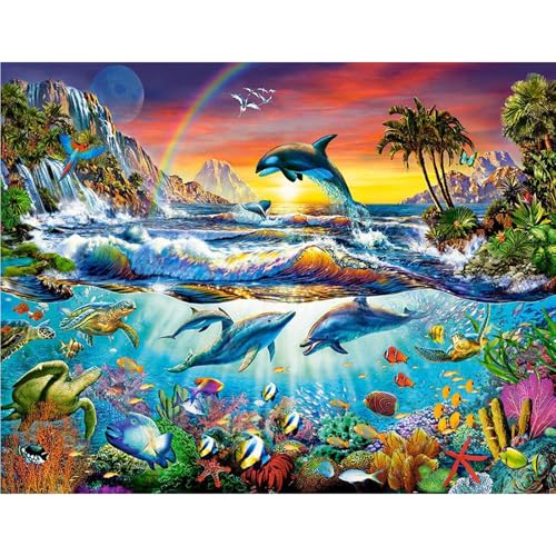 GLIDIAM 50x40cm Diamond Painting Delfine Sonnenuntergang, Diamant Malerei Bilder Tiere Meer, DIY Full Drill Basteln Erwachsene, Mosaik Stickerei Kreuzstich Geschenk für Wanddeko Wohnzimmer GLIDIAM 50x40cm Diamond Painting Delfine Sonnenuntergang, Diamant Malerei Bilder Tiere Meer, DIY Full Drill Basteln Erwachsene, Mosaik Stickerei Kreuzstich Geschenk für Wanddeko Wohnzimmer von GLIDIAM