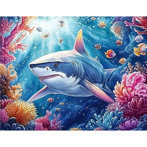GLIDIAM 50x40cm Diamond Painting Haie, Diamant Malerei Bilder Tiere Meer Hai, DIY Full Drill Basteln Erwachsene, Mosaik Stickerei Kreuzstich Geschenk für Wanddeko Wohnzimmer Schlafzimmer GLIDIAM 50x40cm Diamond Painting Haie, Diamant Malerei Bilder Tiere Meer Hai, DIY Full Drill Basteln Erwachsene, Mosaik Stickerei Kreuzstich Geschenk für Wanddeko Wohnzimmer Schlafzimmer von GLIDIAM