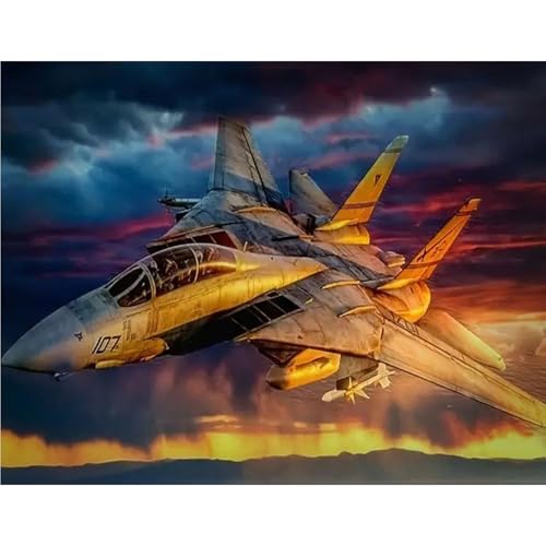 GLIDIAM 50x40cm Diamond Painting Kampfflugzeug, Diamant Malerei Bilder Flugzeug Hubschrauber, DIY Full Drill Basteln Erwachsene, Mosaik Stickerei Kreuzstich Geschenk für Wanddeko Wohnzimmer von GLIDIAM