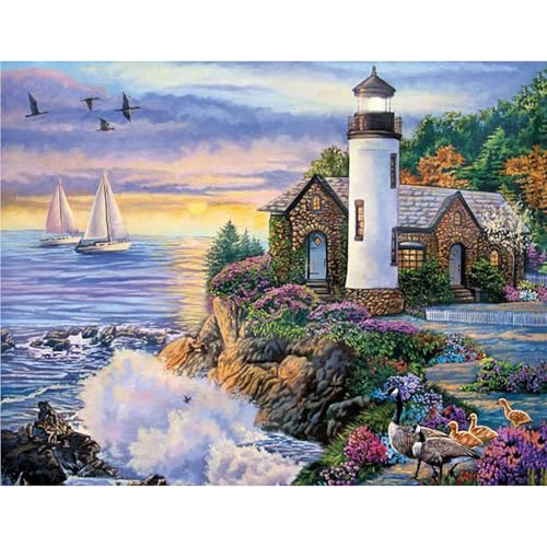 GLIDIAM 50x40cm Diamond Painting Leuchtturm am Meer, Diamant Malerei Bilder Landschaft Sonnenuntergang, DIY Full Drill Basteln Erwachsene, Mosaik Stickerei Kreuzstich Geschenk für Wanddeko Wohnzimmer GLIDIAM 50x40cm Diamond Painting Leuchtturm am Meer, Diamant Malerei Bilder Landschaft Sonnenuntergang, DIY Full Drill Basteln Erwachsene, Mosaik Stickerei Kreuzstich Geschenk für Wanddeko Wohnzimmer von GLIDIAM