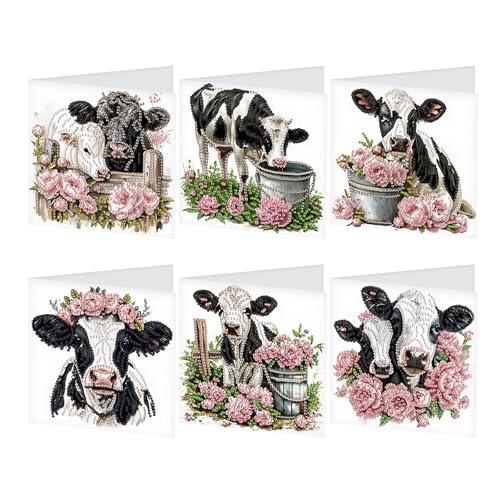 GLIDIAM 6er Set Diamond Painting Grußkarten Set Geburtstagskarte Diamond Painting Karten Dankeskarte Diamant Malerei Segensgrußkarte Feiertagskarten Stickerei Kreuzstich Geschenk || Kuh Ochse Tiere von GLIDIAM