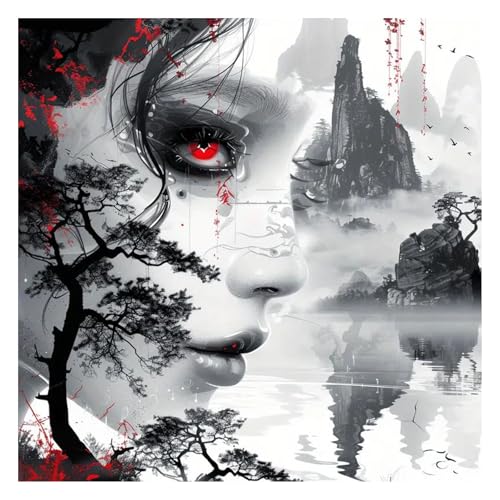 GLIDIAM Diamond Painting Frau Gesicht, Diamant Malerei Bilder Landschaft, 30x30cm DIY Full Drill Basteln Erwachsene, Mosaik Stickerei Kreuzstich Geschenk für Wanddeko Wohnzimmer Schlafzimmer von GLIDIAM