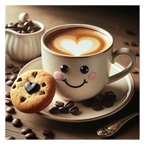 GLIDIAM Diamond Painting Kaffee Smiley Lächeln, Diamant Malerei Bilder Küche, 30x30cm DIY Full Drill Basteln Erwachsene, Mosaik Stickerei Kreuzstich Geschenk für Wanddeko Wohnzimmer Schlafzimmer von GLIDIAM