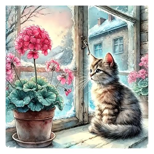GLIDIAM Diamond Painting Katze Blumen, Diamant Malerei Bilder Tiere Fenster, 30x30cm DIY Full Drill Basteln Erwachsene, Mosaik Stickerei Kreuzstich Geschenk für Wanddeko Wohnzimmer Schlafzimmer GLIDIAM Diamond Painting Katze Blumen, Diamant Malerei Bilder Tiere Fenster, 30x30cm DIY Full Drill Basteln Erwachsene, Mosaik Stickerei Kreuzstich Geschenk für Wanddeko Wohnzimmer Schlafzimmer von GLIDIAM