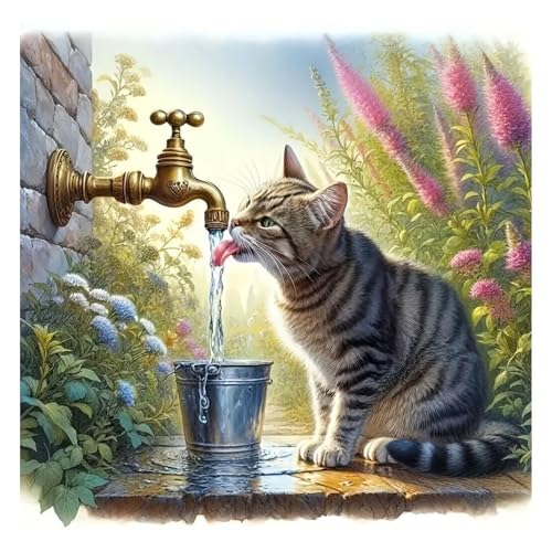 GLIDIAM Diamond Painting Katze Trinkt Wasser, Diamant Malerei Bilder Tiere Blumen, 30x30cm DIY Full Drill Basteln Erwachsene, Mosaik Stickerei Kreuzstich Geschenk für Wanddeko Wohnzimmer Schlafzimmer GLIDIAM Diamond Painting Katze Trinkt Wasser, Diamant Malerei Bilder Tiere Blumen, 30x30cm DIY Full Drill Basteln Erwachsene, Mosaik Stickerei Kreuzstich Geschenk für Wanddeko Wohnzimmer Schlafzimmer von GLIDIAM